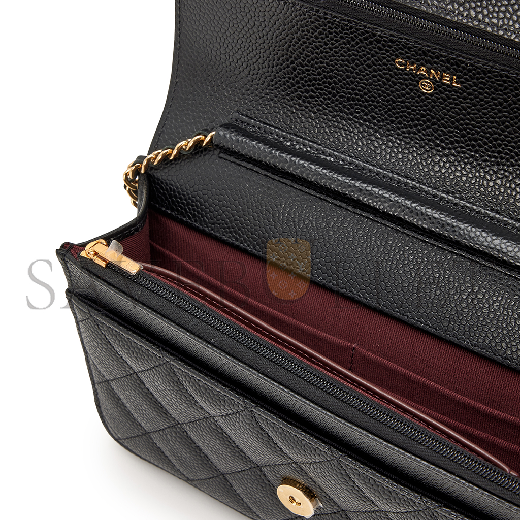 CHANEL QUILTED CAVIAR WALLET ON CHAIN WOC BLACK GOLD HARDWARE A33814 (19*12*3cm)